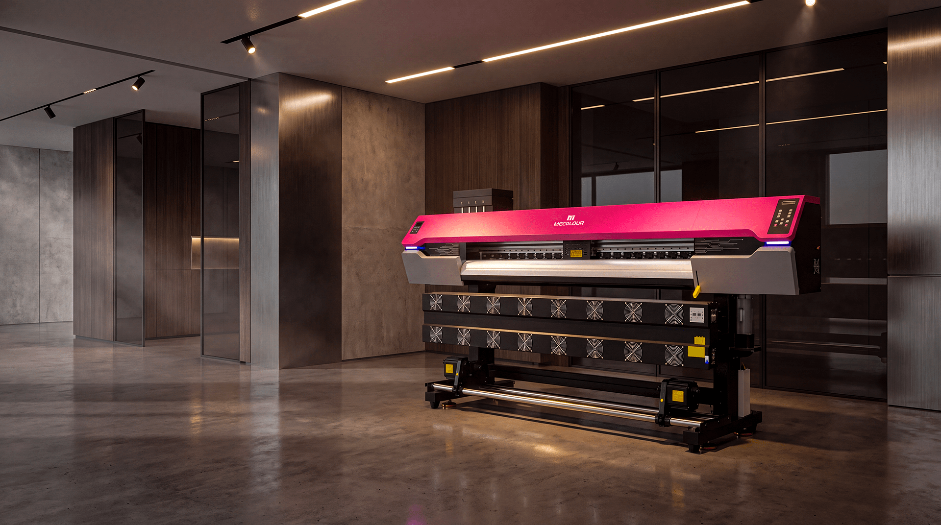 Equipamento industrial Mecolour Pro em ambiente premium tecnológico
